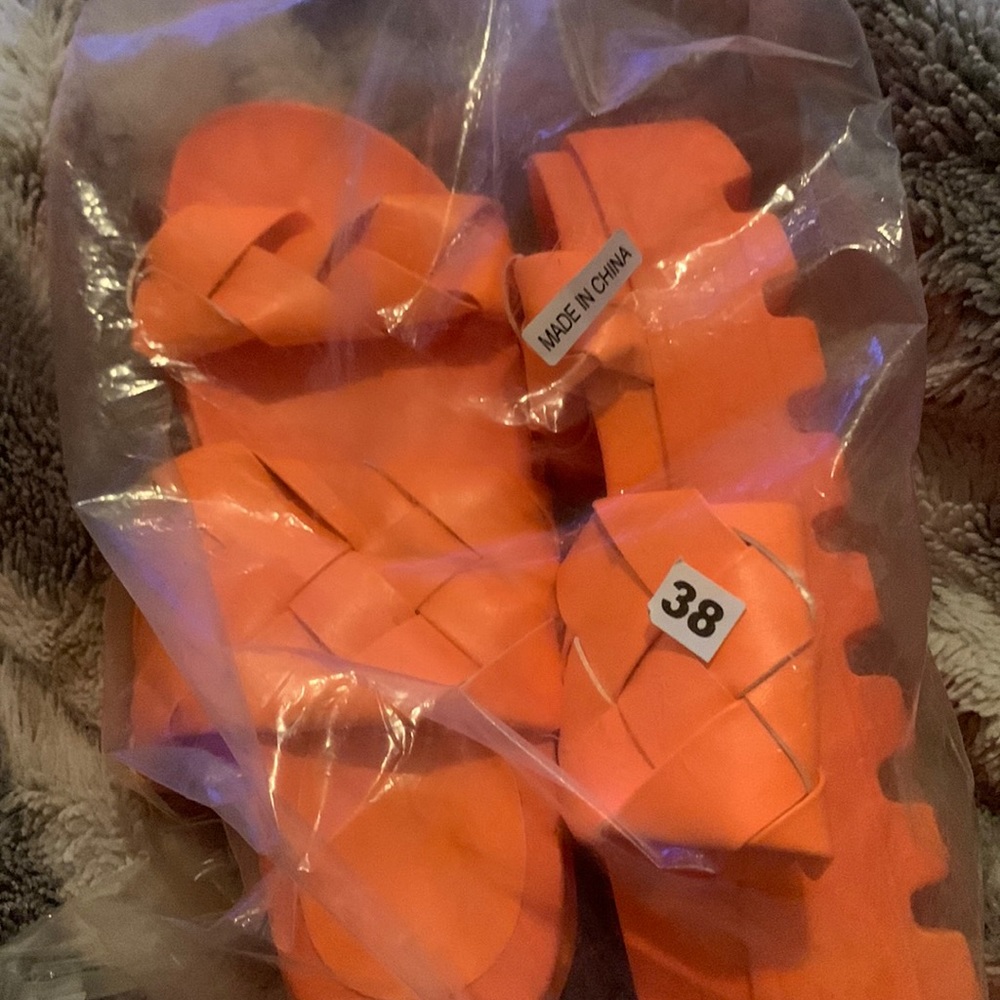 Orange, sandals slides